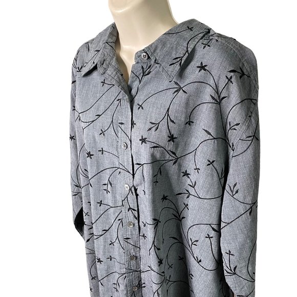 Avenue Womens Button Down Blouse Short Floral Gray Plus Size 18 20 Vintage u - Picture 2 of 5